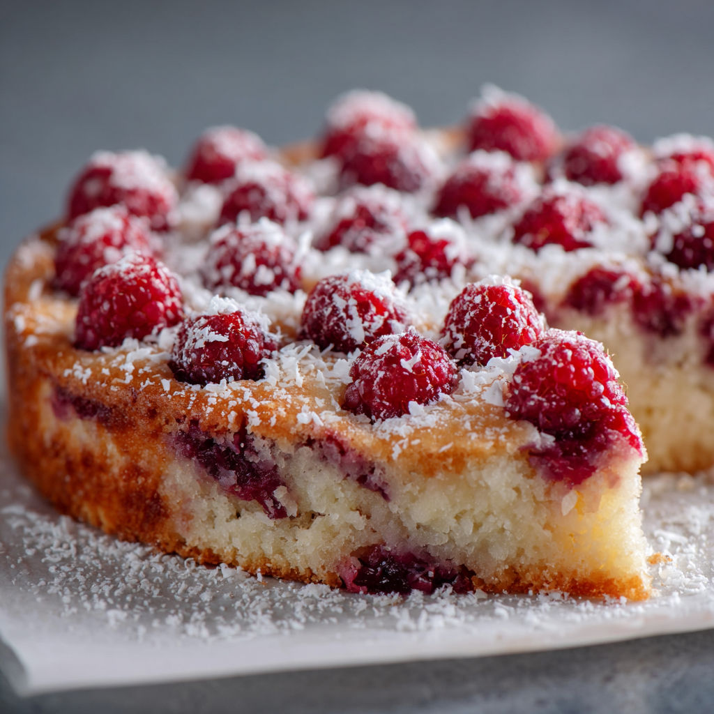 A slice of cake with berries on top.