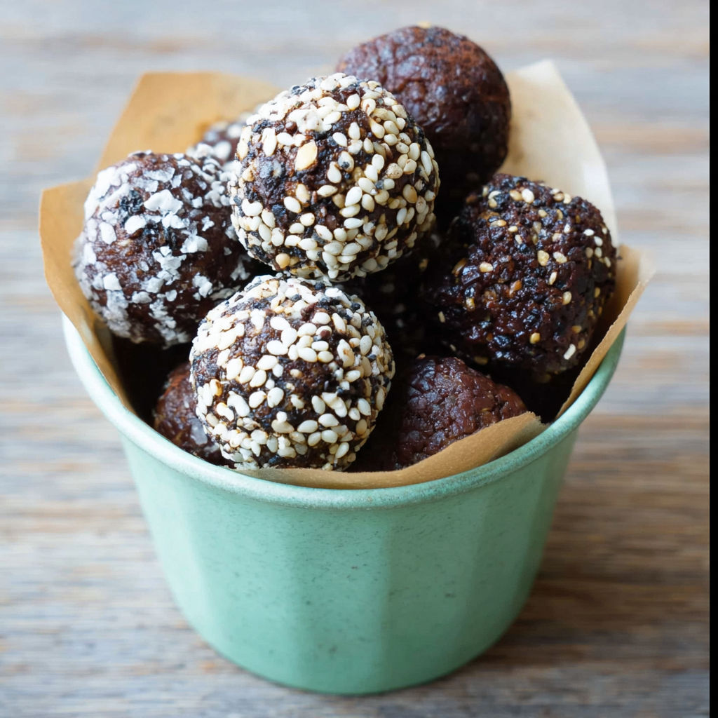 A bowl of chocolate covered balls.