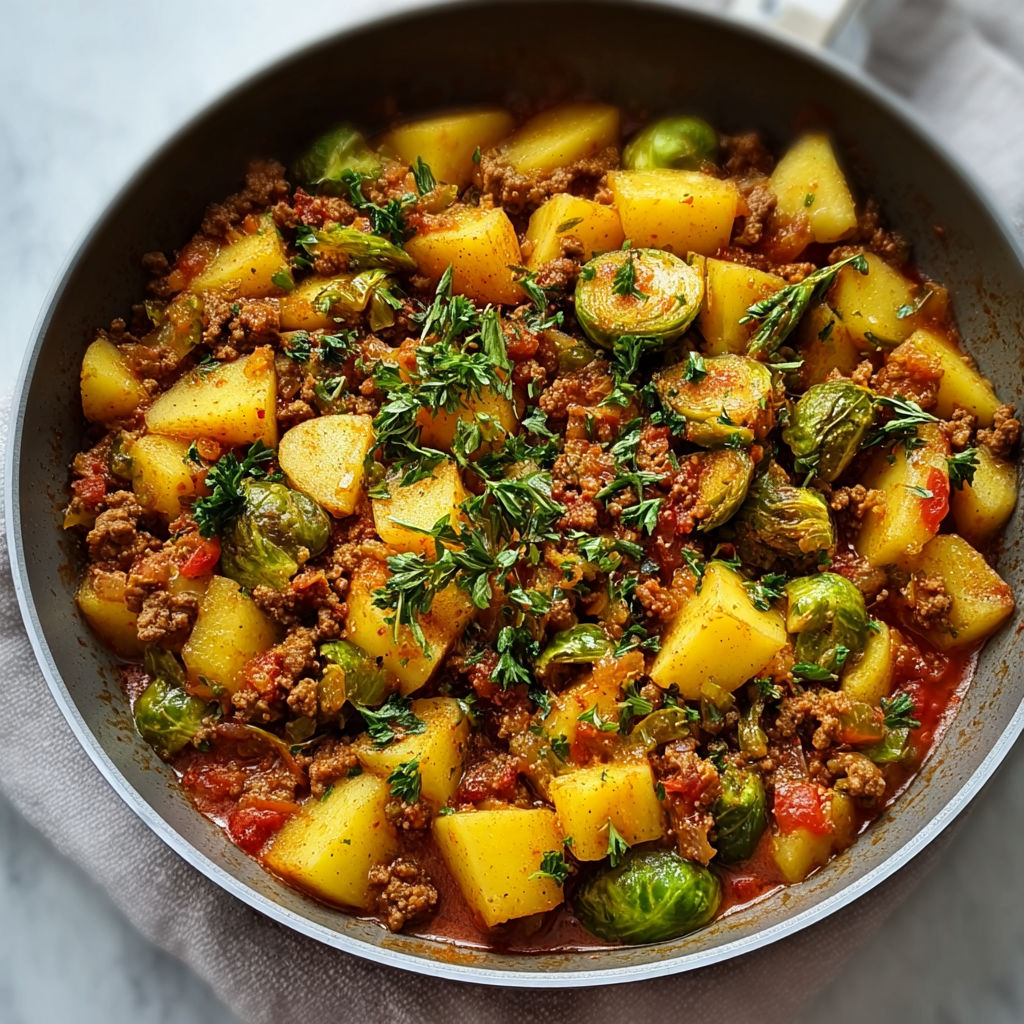 A pan of food with meat and vegetables.