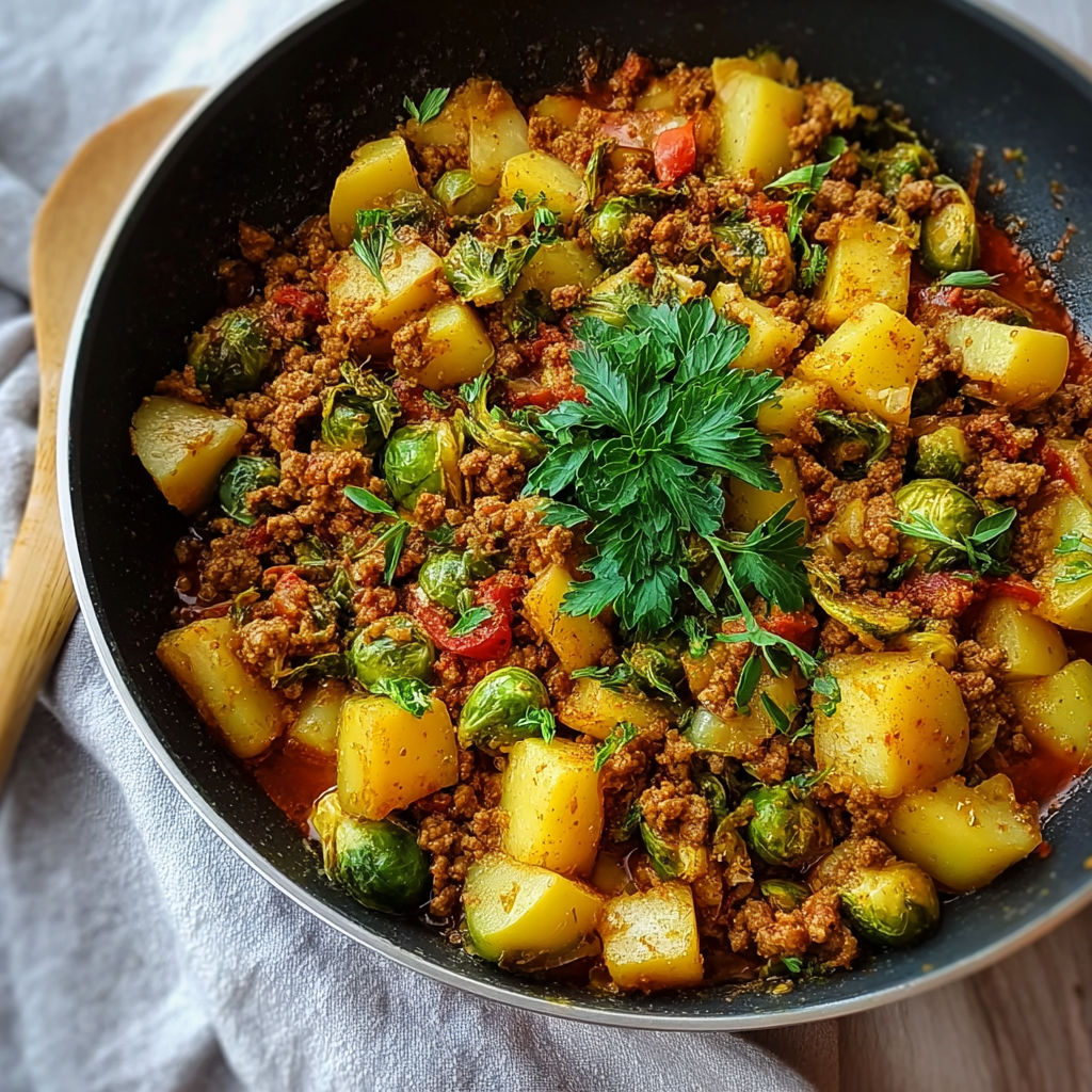 A bowl of food with meat, potatoes, and vegetables.