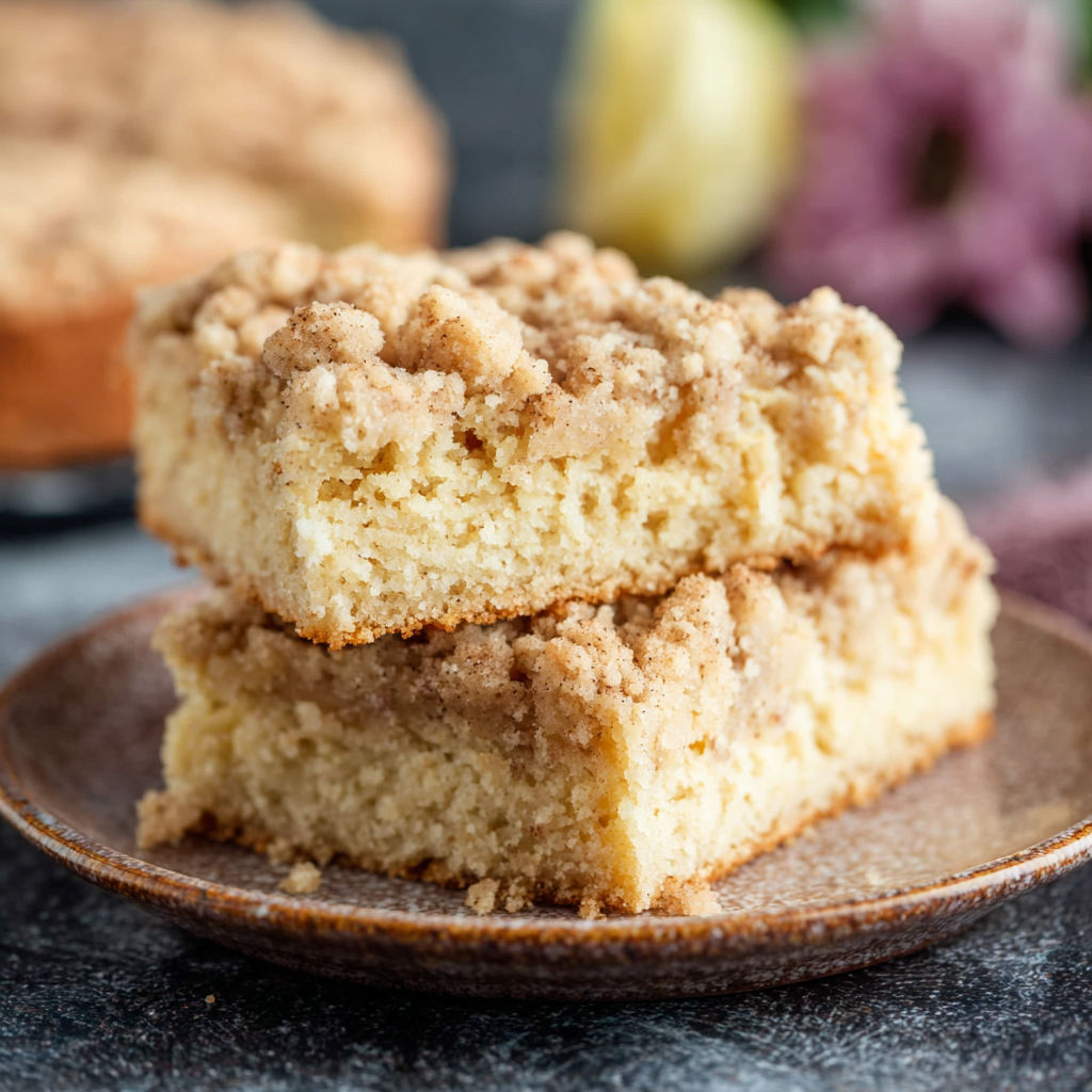 A slice of vegan streuselkuchen on a plate.