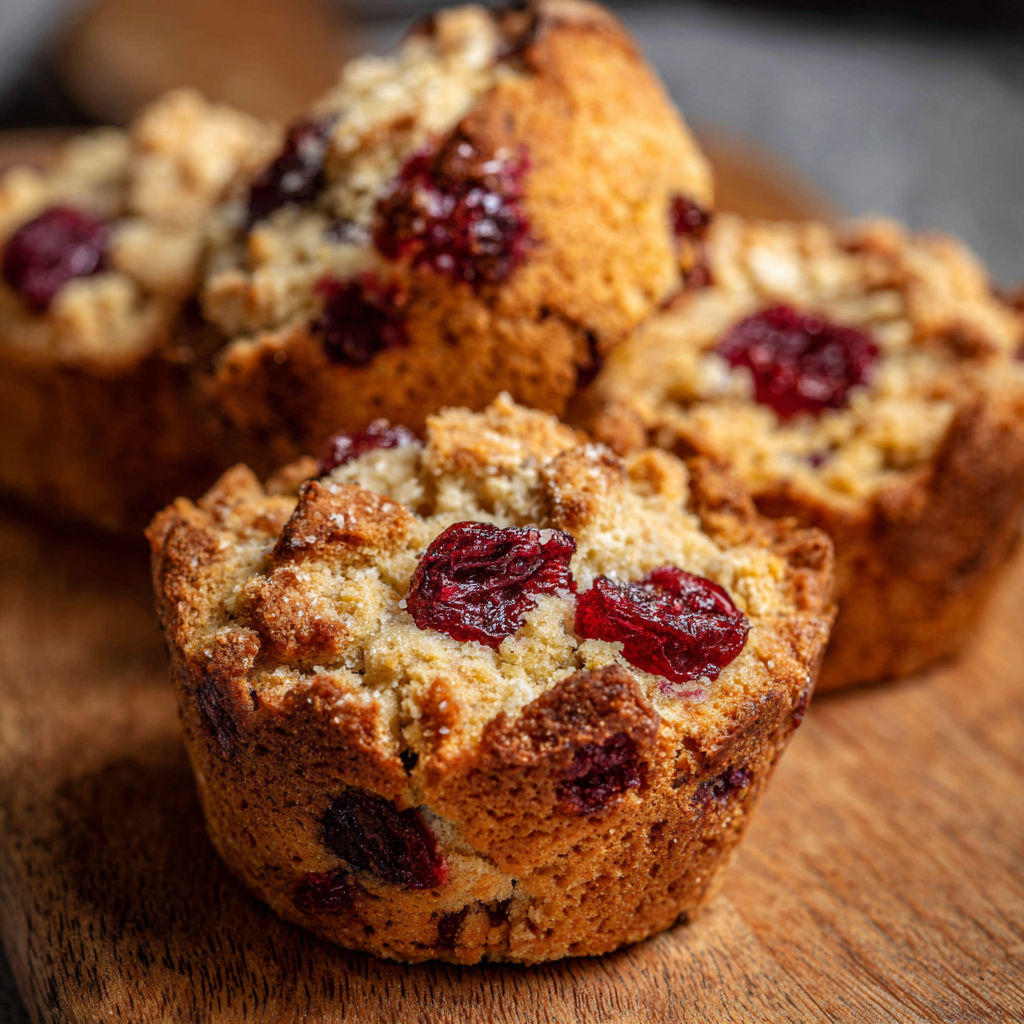 Two muffins with berries on top.