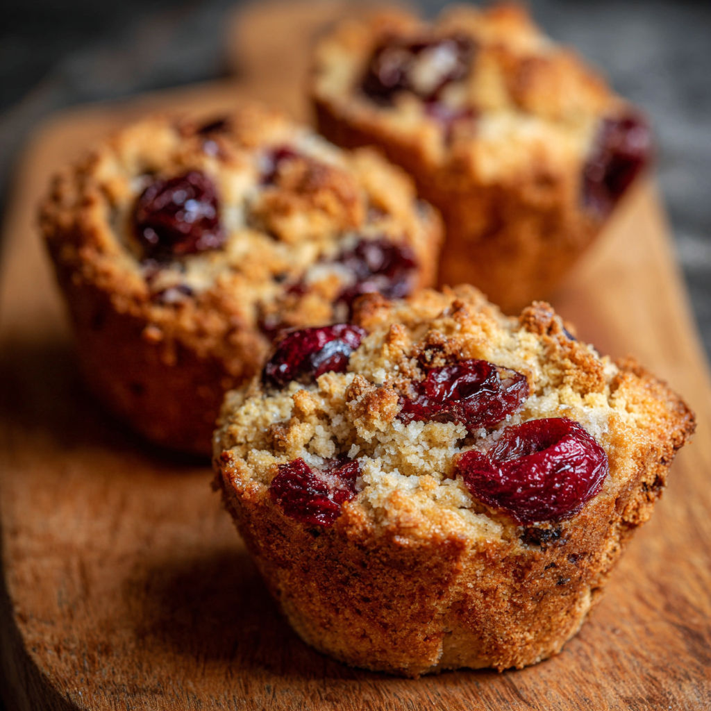 Two muffins with berries on top.