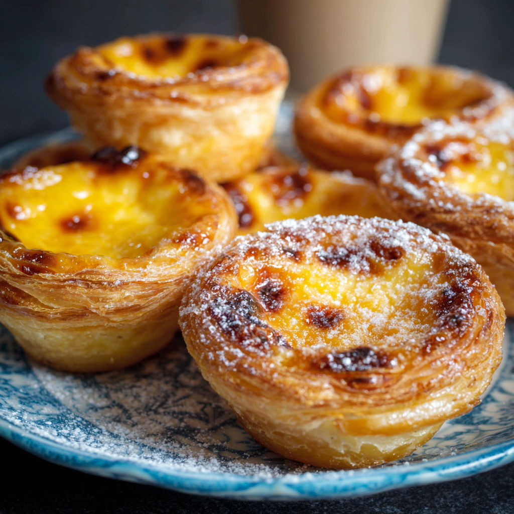 A plate of pastries with powdered sugar.