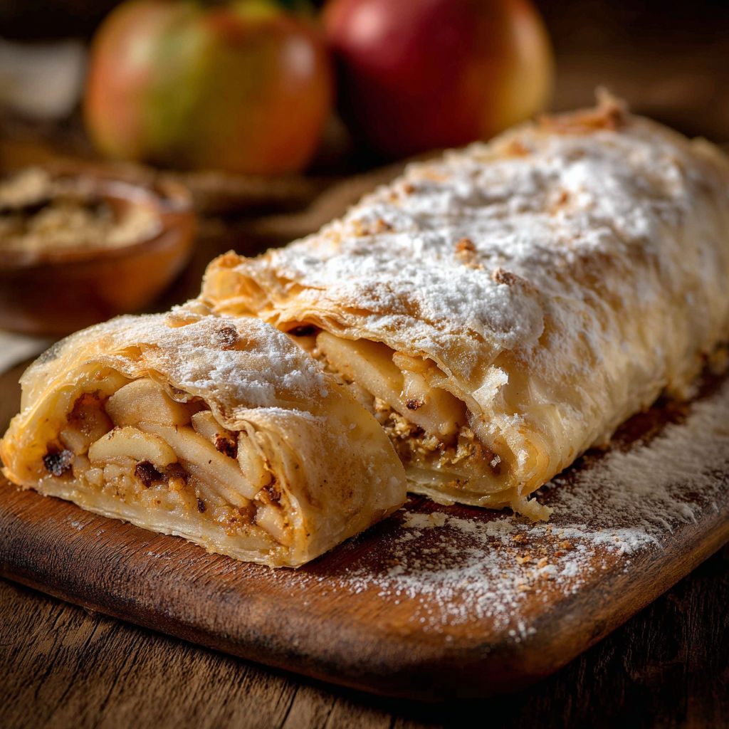 A pastry with a filling of apples and raisins.