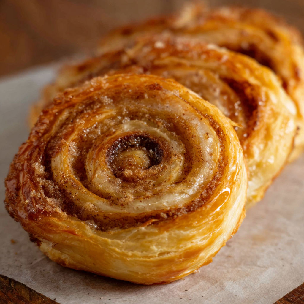 Two pieces of sweet pastry on a table.