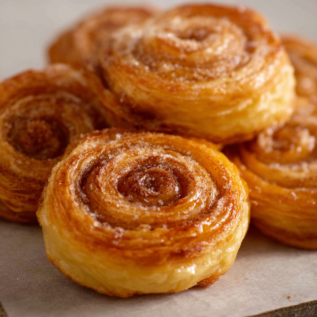 A stack of sweet pastry rolls.