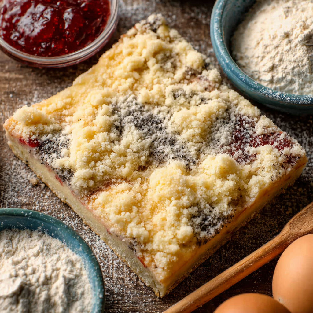 A cake with powdered sugar on top.