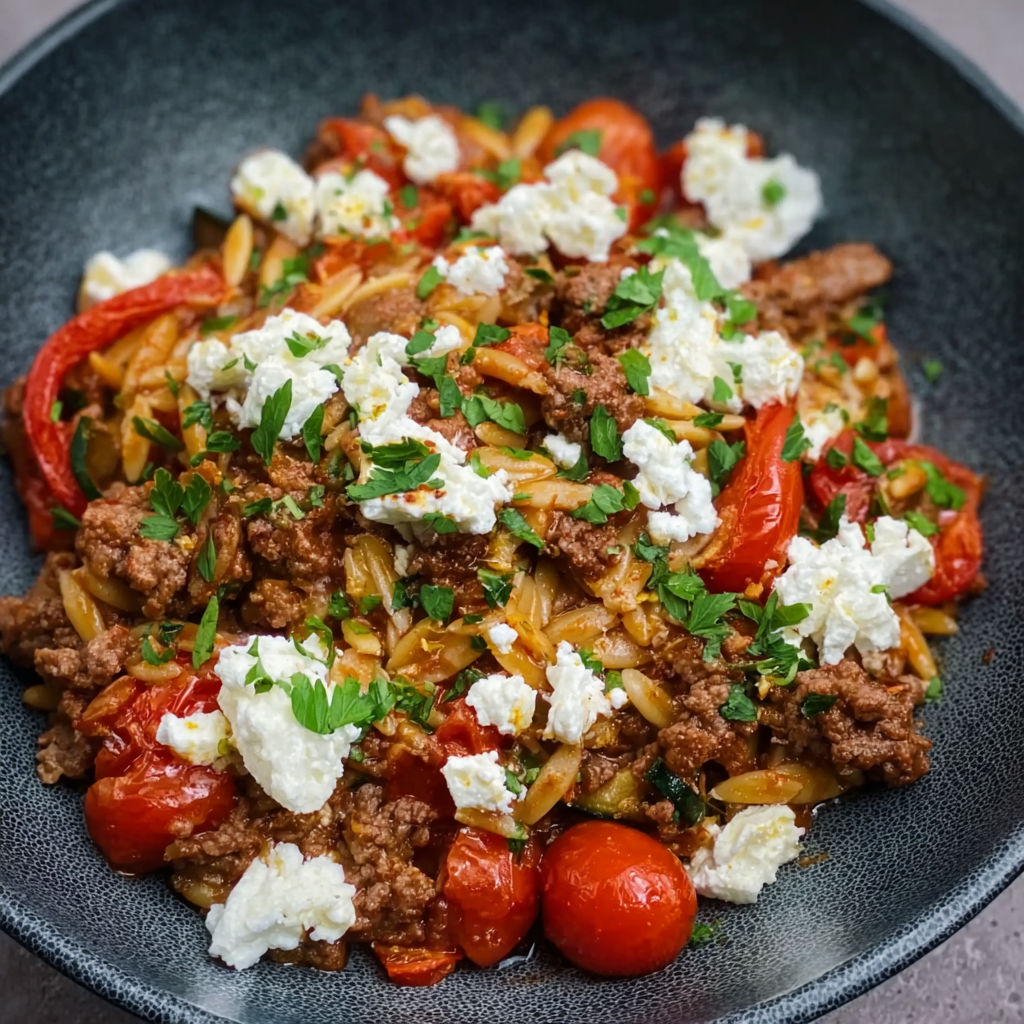 A bowl of pasta with tomatoes and cheese.