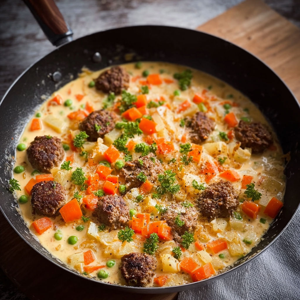 A pan of food with carrots and meat.