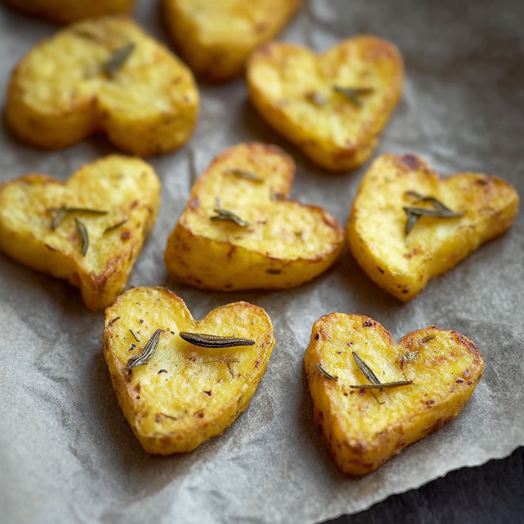 A tray of food with hearts on it.