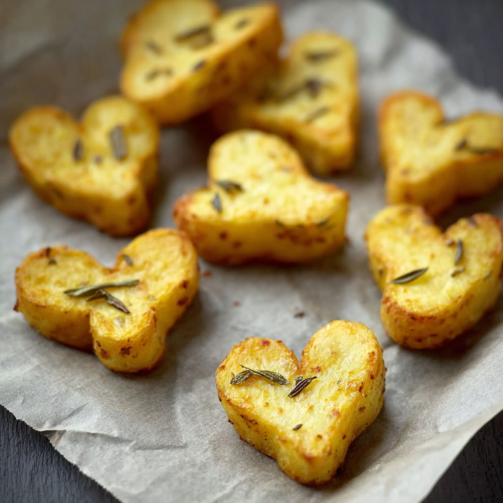 A tray of heart shaped bread with herbs on top.