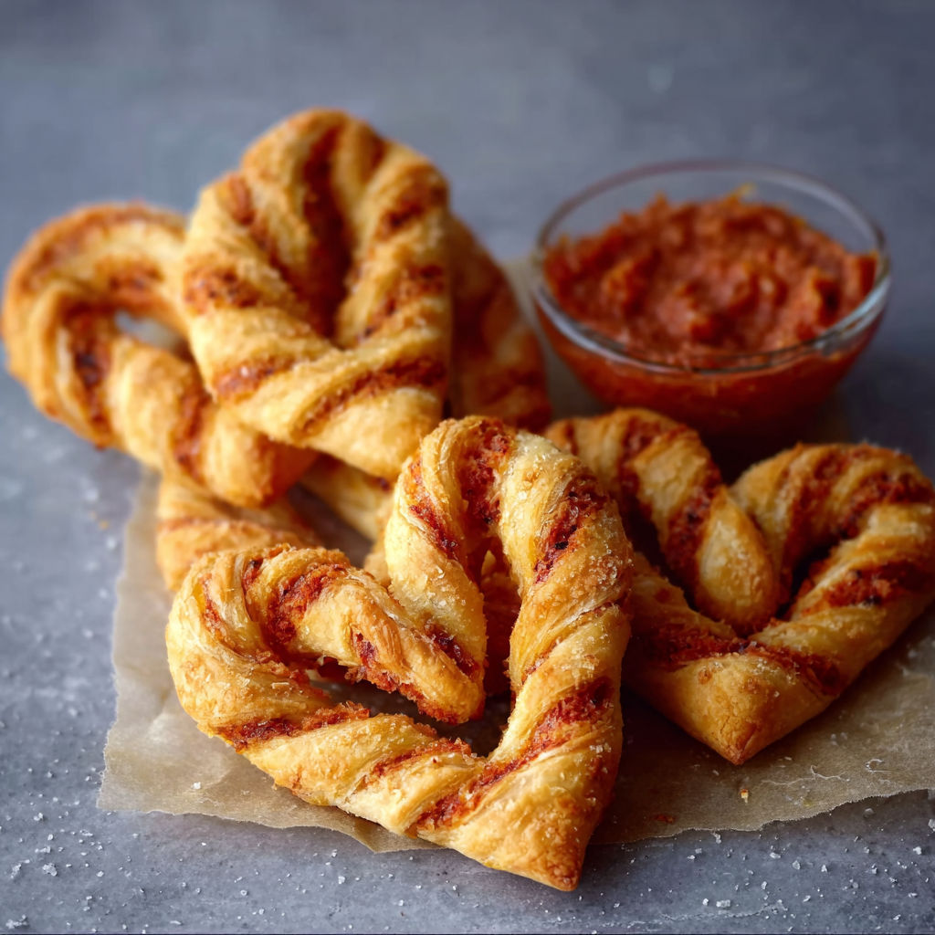 A bowl of sauce next to a plate of pastries.