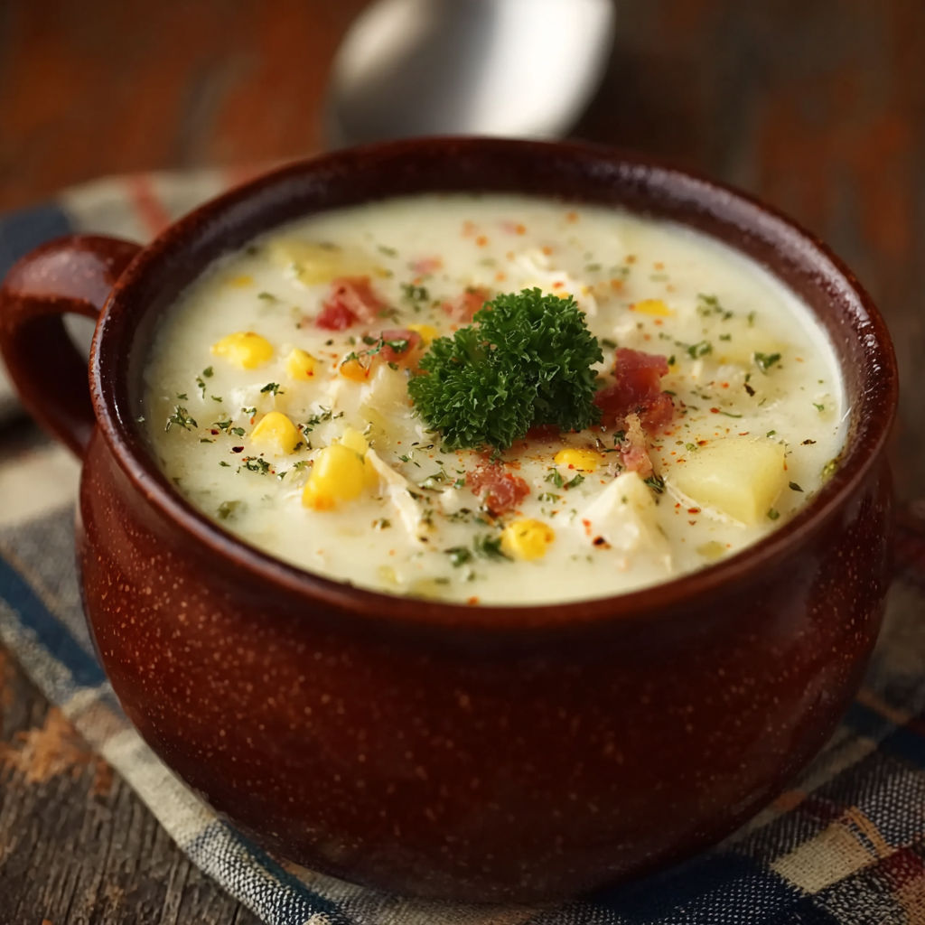 A bowl of soup with a spoon in it.