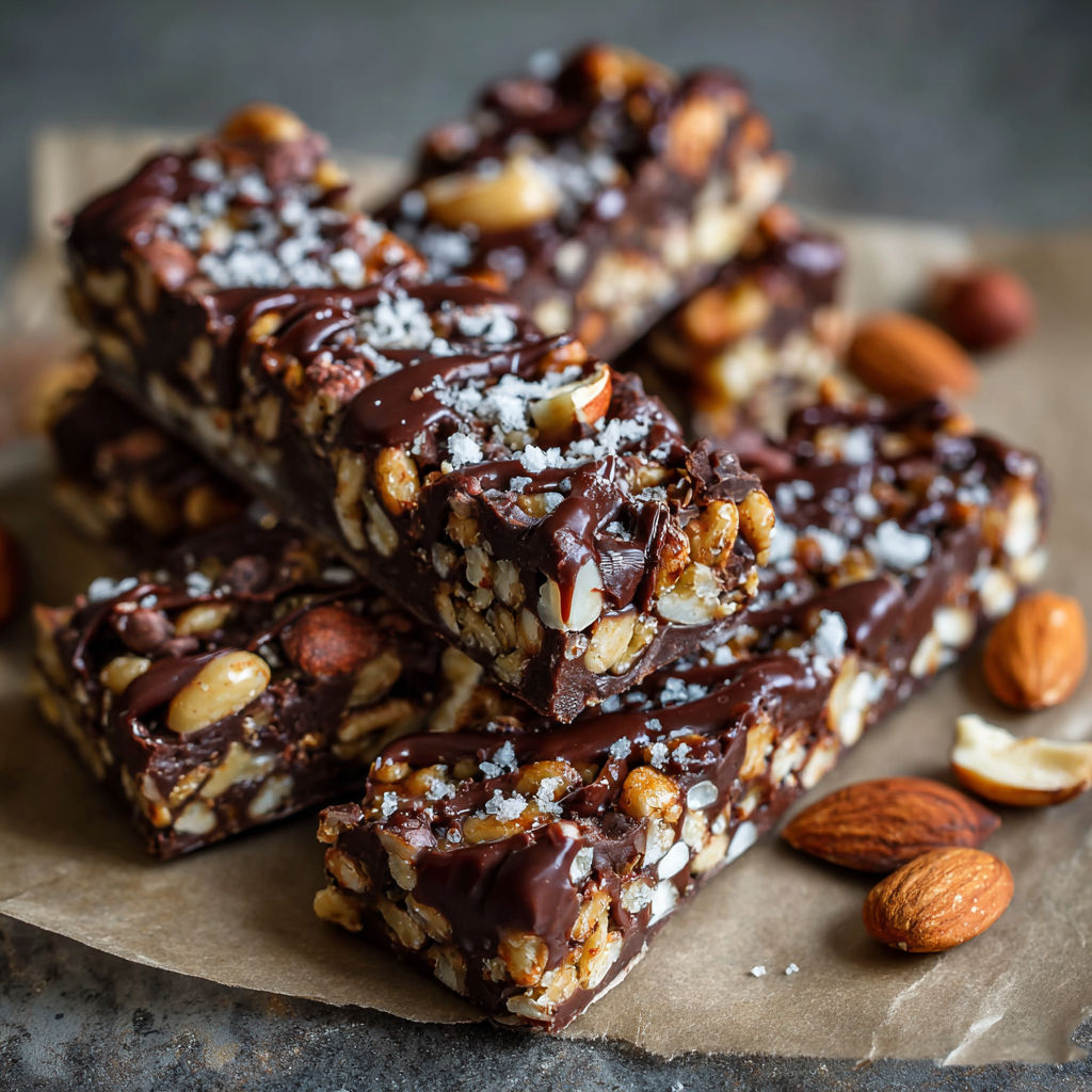A stack of chocolate bars with nuts.