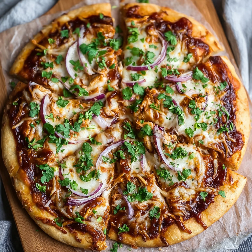 A pizza with onions and chicken on it.