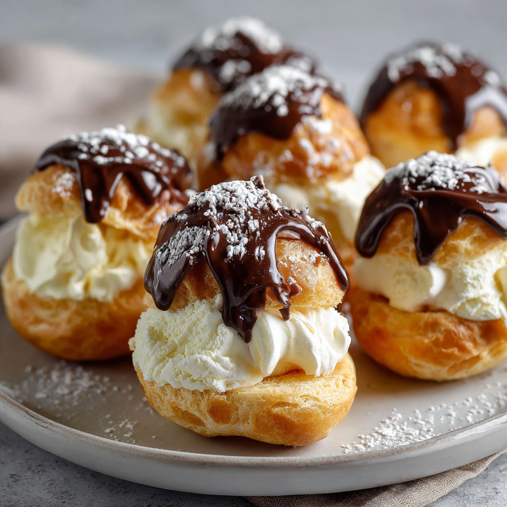 A plate of pastries with chocolate drizzled on top.