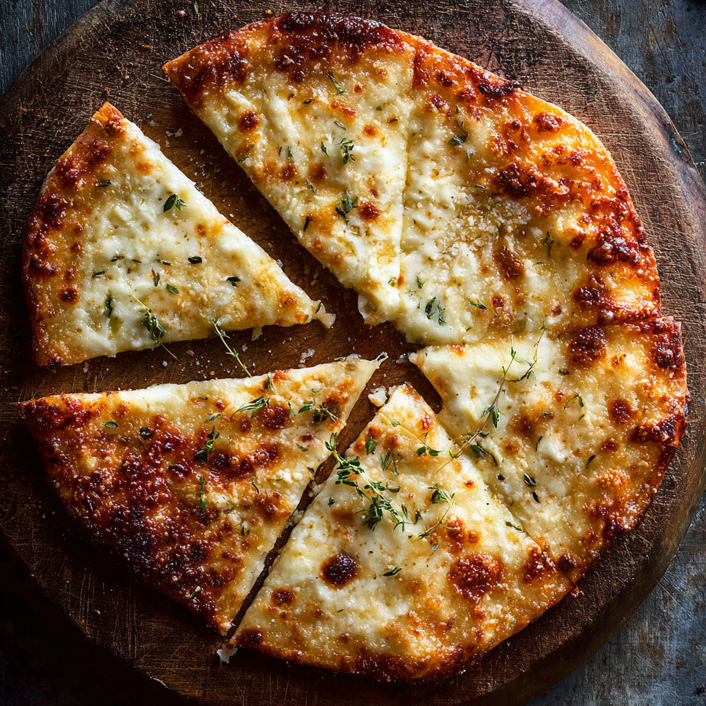 A slice of pizza with cheese and herbs.