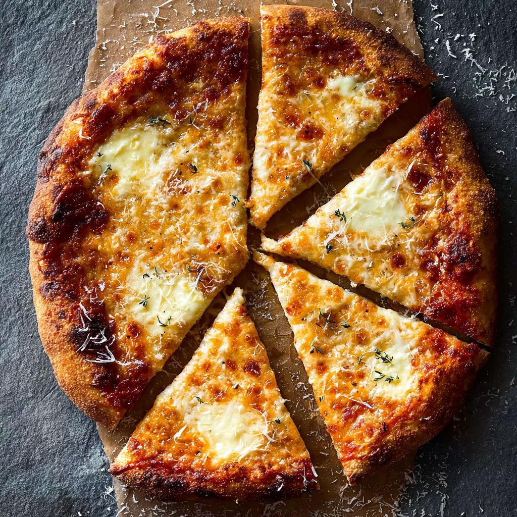 A pizza with cheese and sauce.