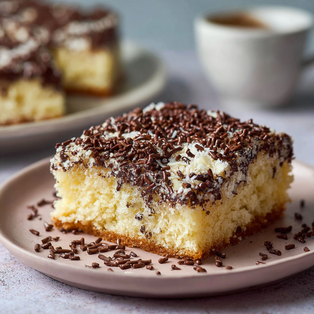A slice of cake with chocolate and white frosting.