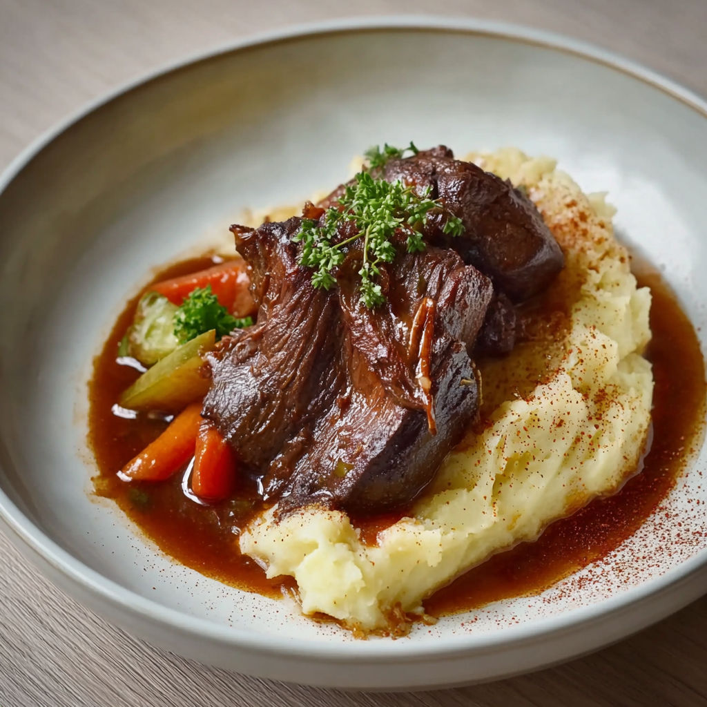 A plate of food with meat and potatoes.