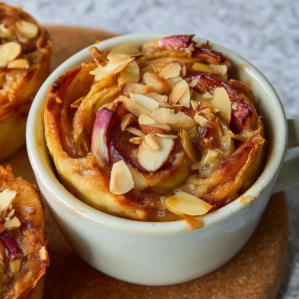 A cup of food with almonds on top.