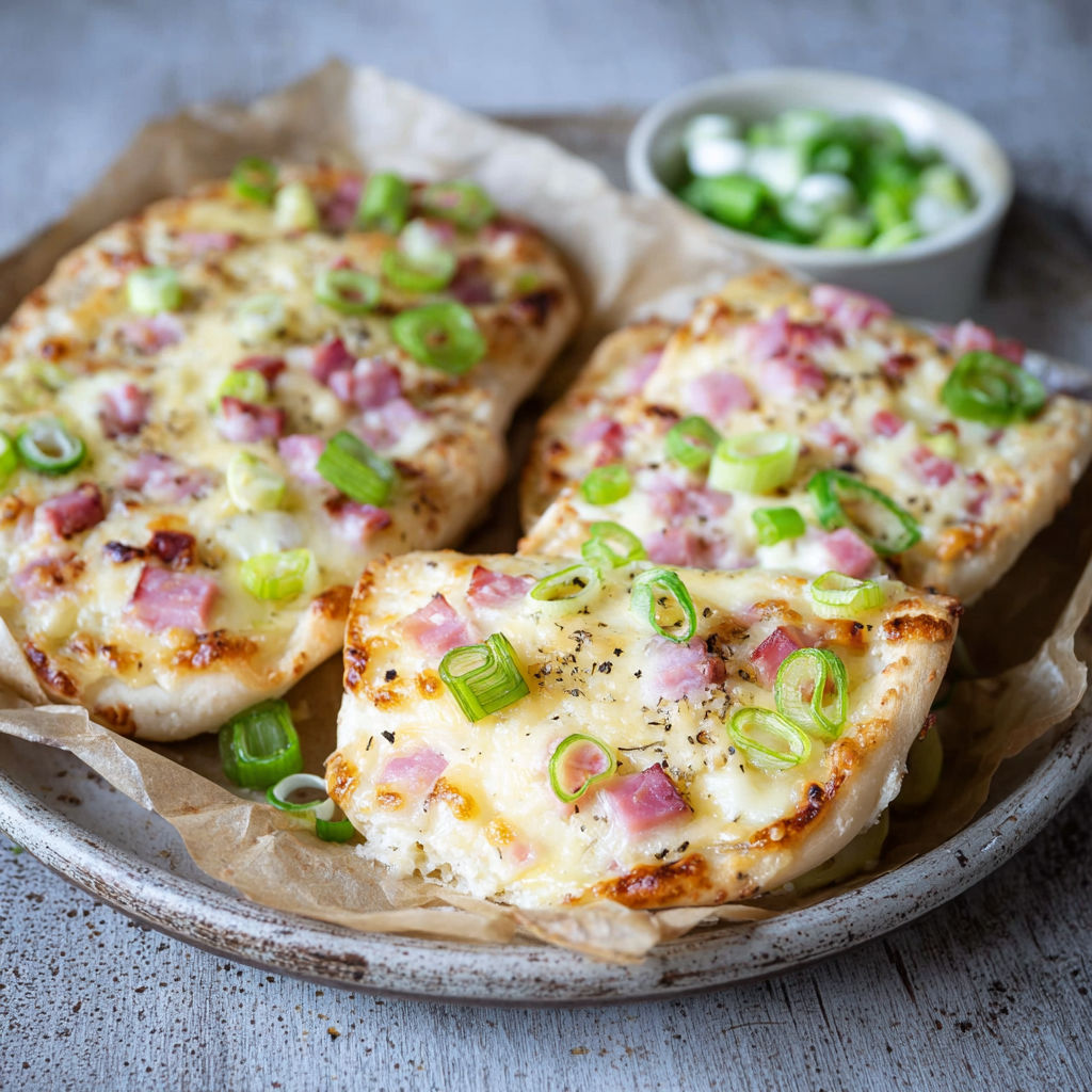 Two pieces of ham and cheese pizza.