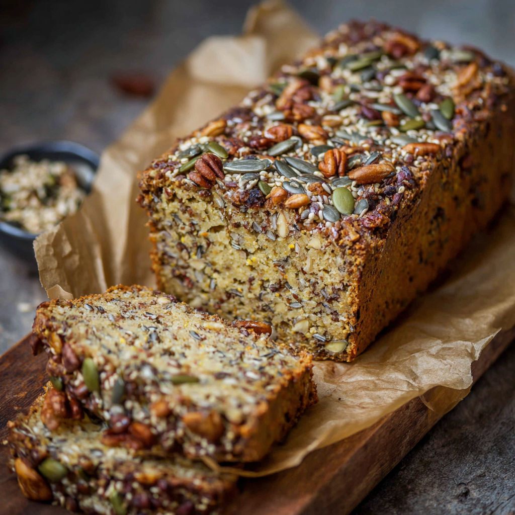 A loaf of bread with seeds on top.