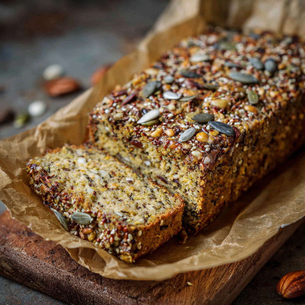 A loaf of bread with seeds on top.