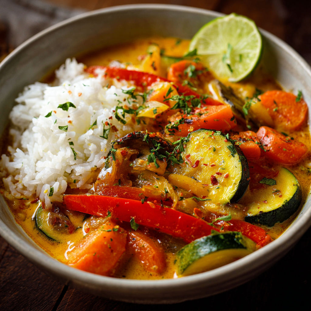 A bowl of soup with vegetables and rice.