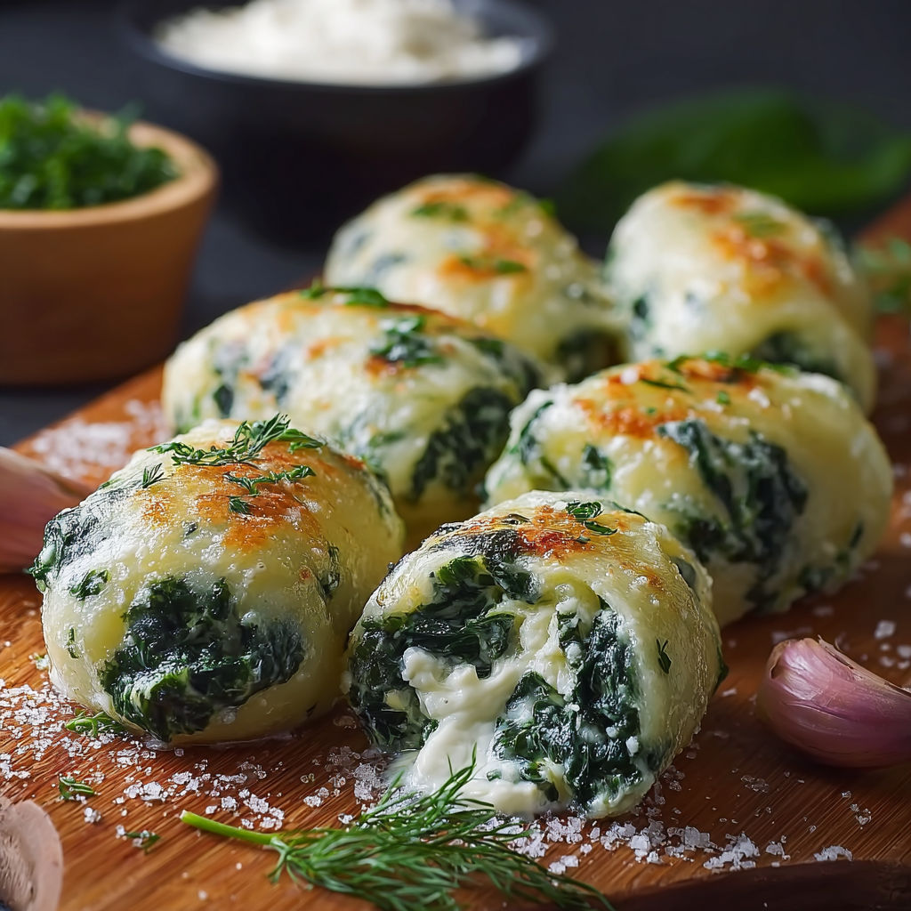 A plate of food with spinach and cheese.