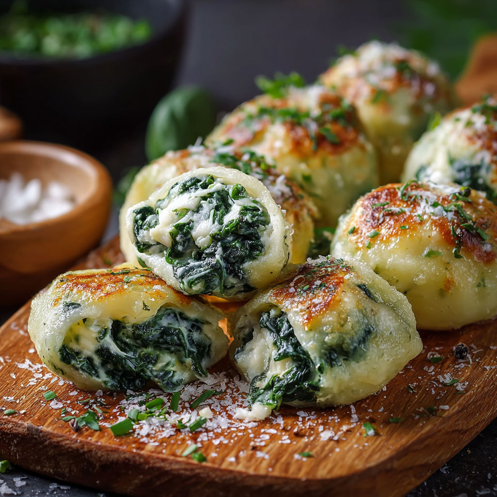 A plate of food with spinach and cheese.