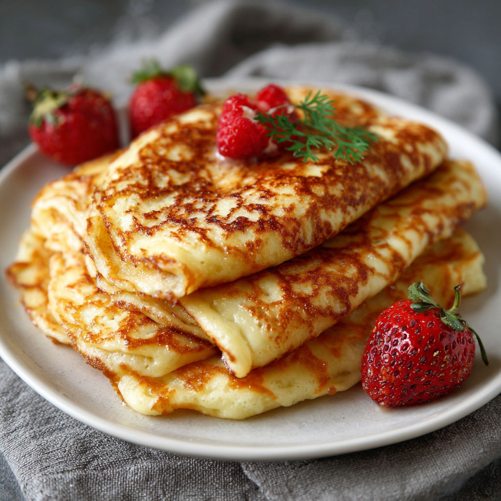 A stack of pancakes with strawberries on top.