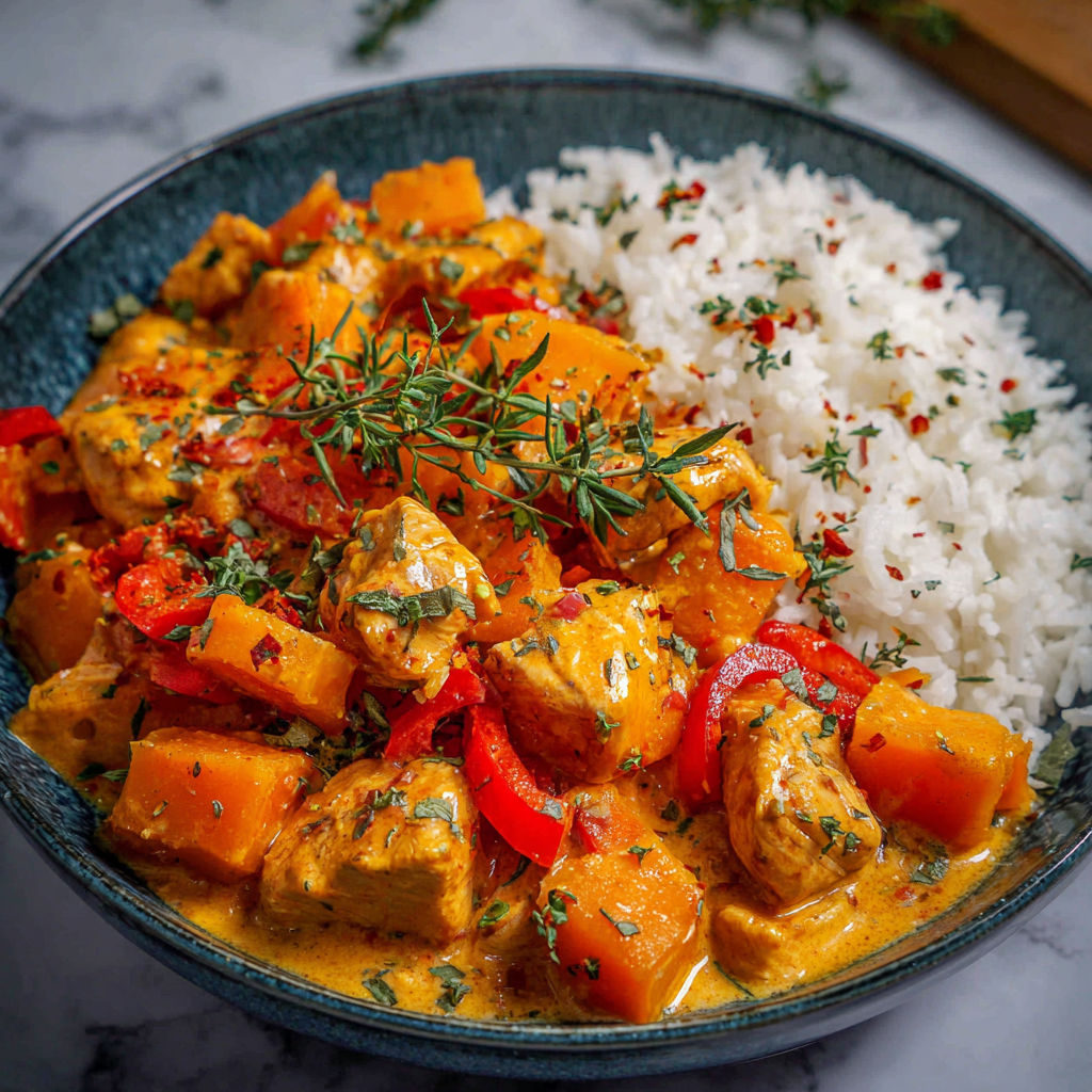 A bowl of creamy chicken and rice.