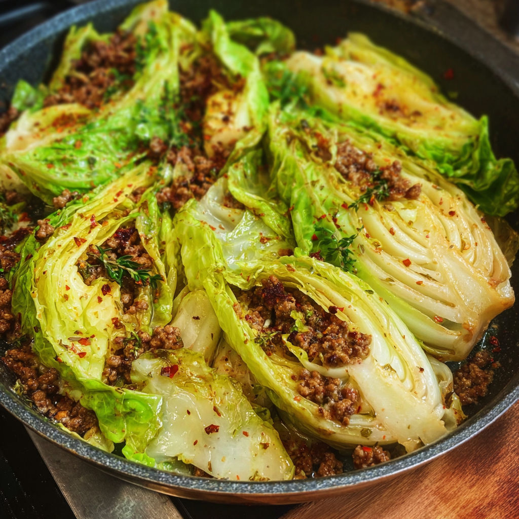 A pan of food with lettuce and meat.