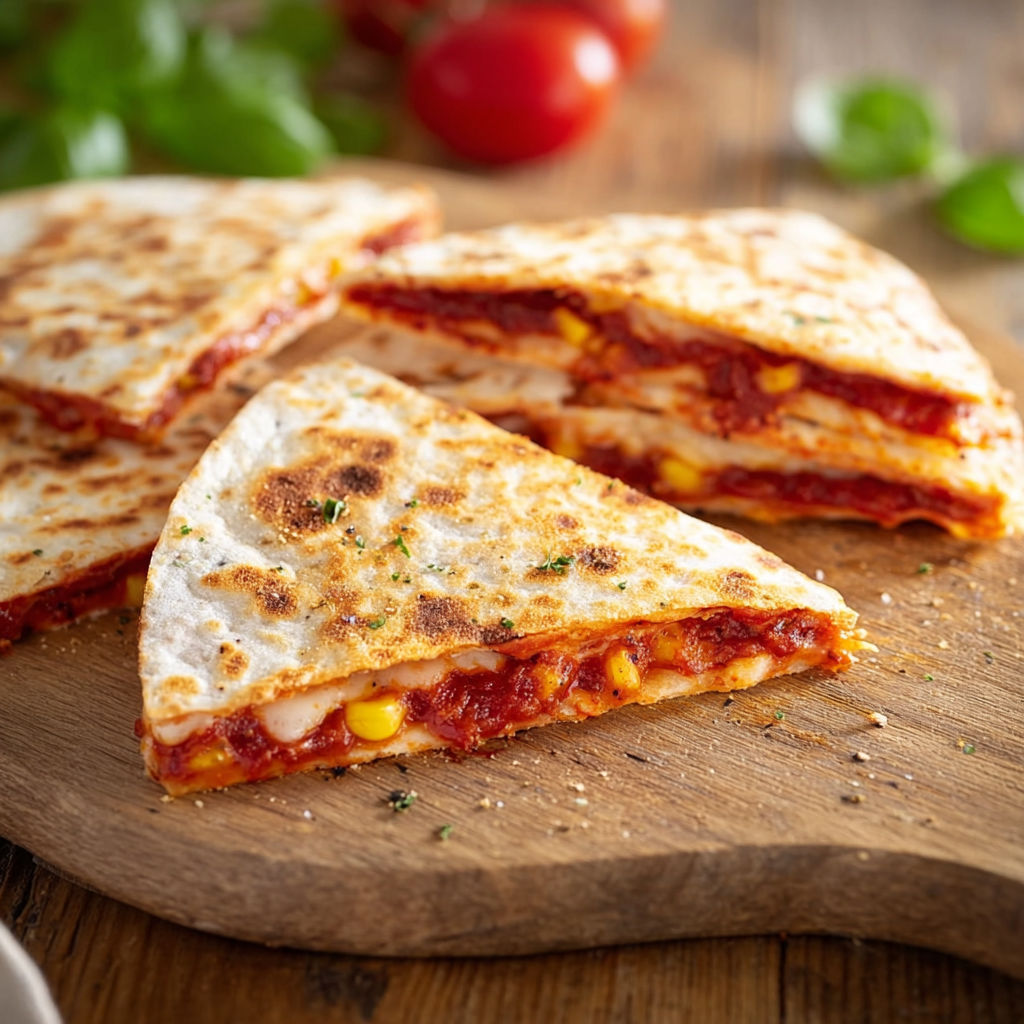 A slice of pizza with tomatoes and corn.