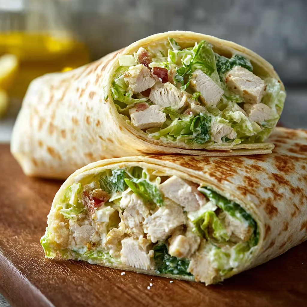 A chicken wrap with lettuce and tomato.