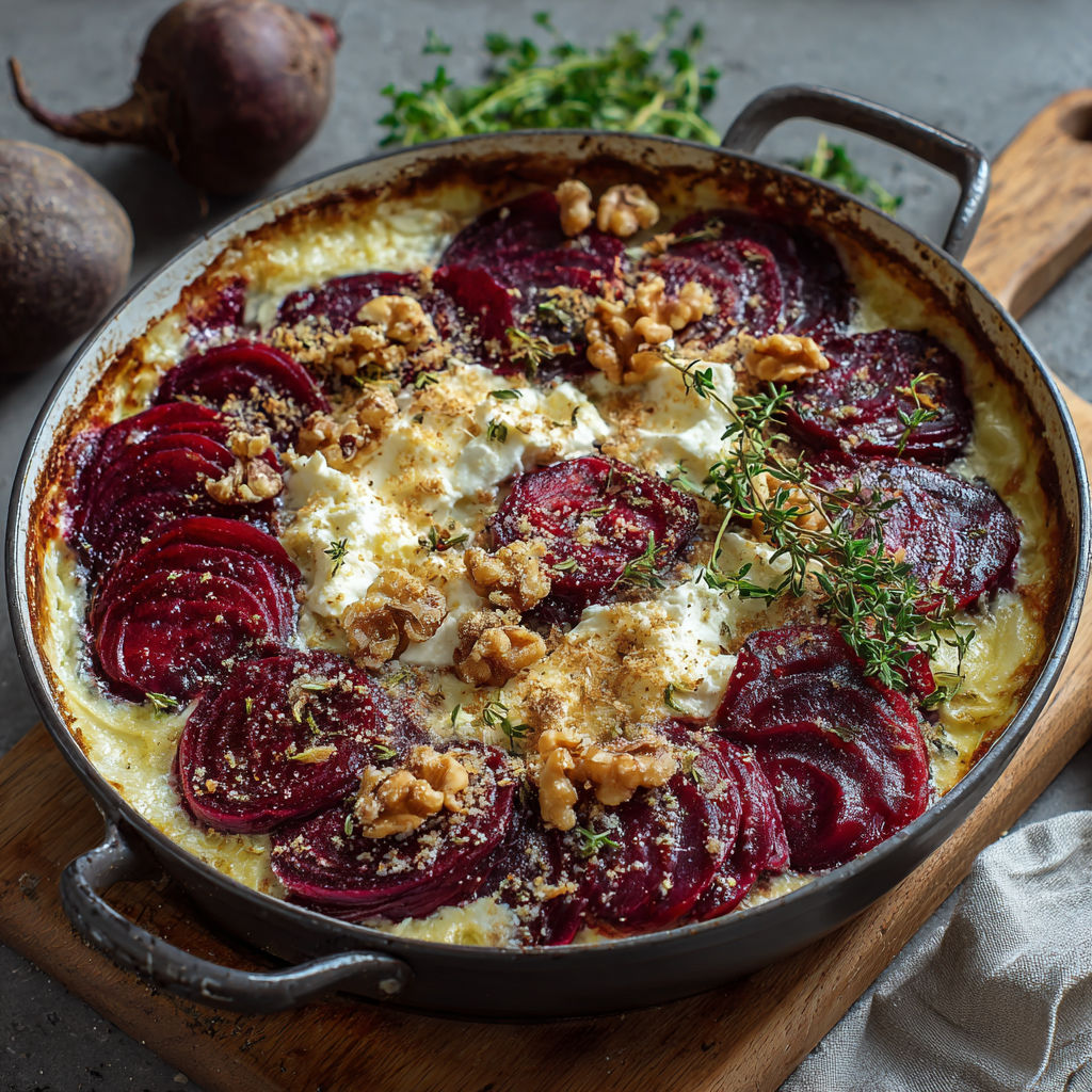 A dish with beets and walnuts.