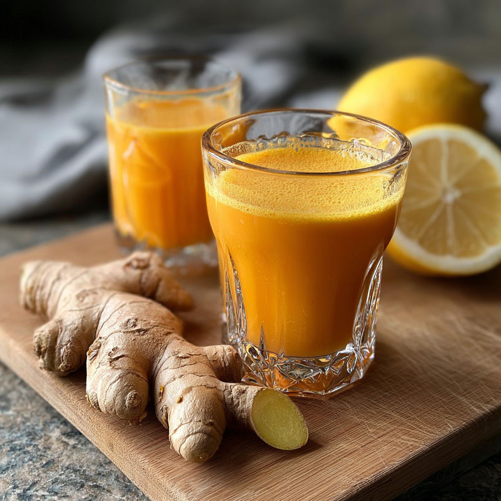 Two glasses of orange juice with a slice of lemon in each.