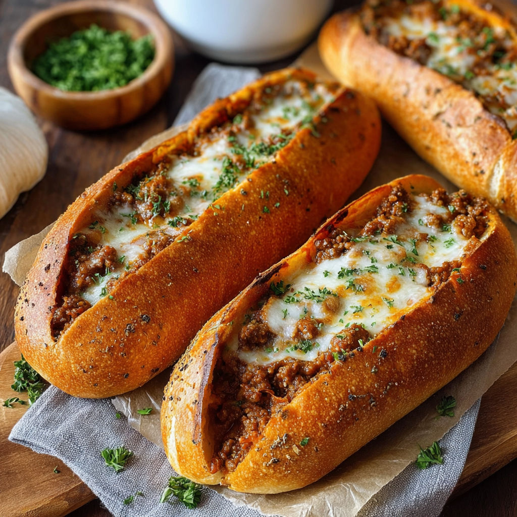 Two sandwiches with meat and cheese on a table.
