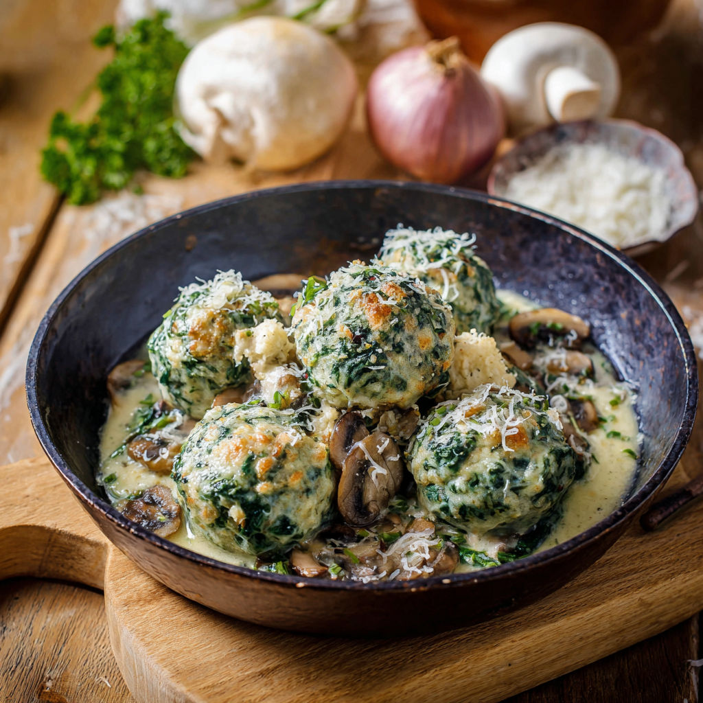 A bowl of food with mushrooms and onions.