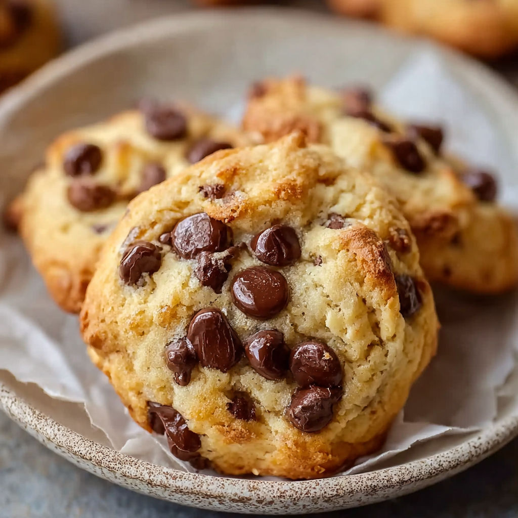A plate of chocolate chip cookies.