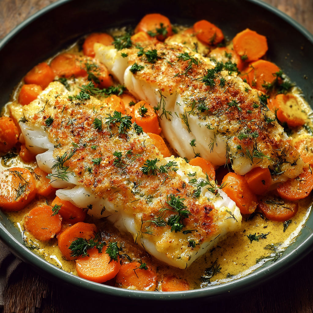 A bowl of fish and vegetables.