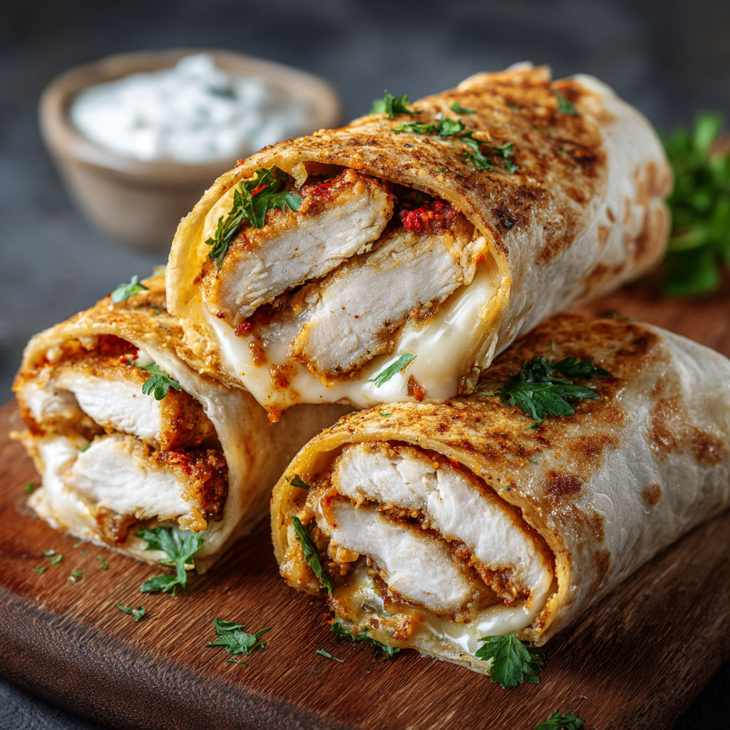 Two pieces of chicken wrapped in cheese.