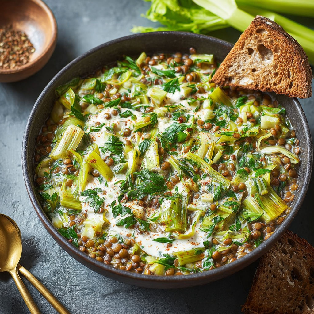 A bowl of lentils and vegetables.