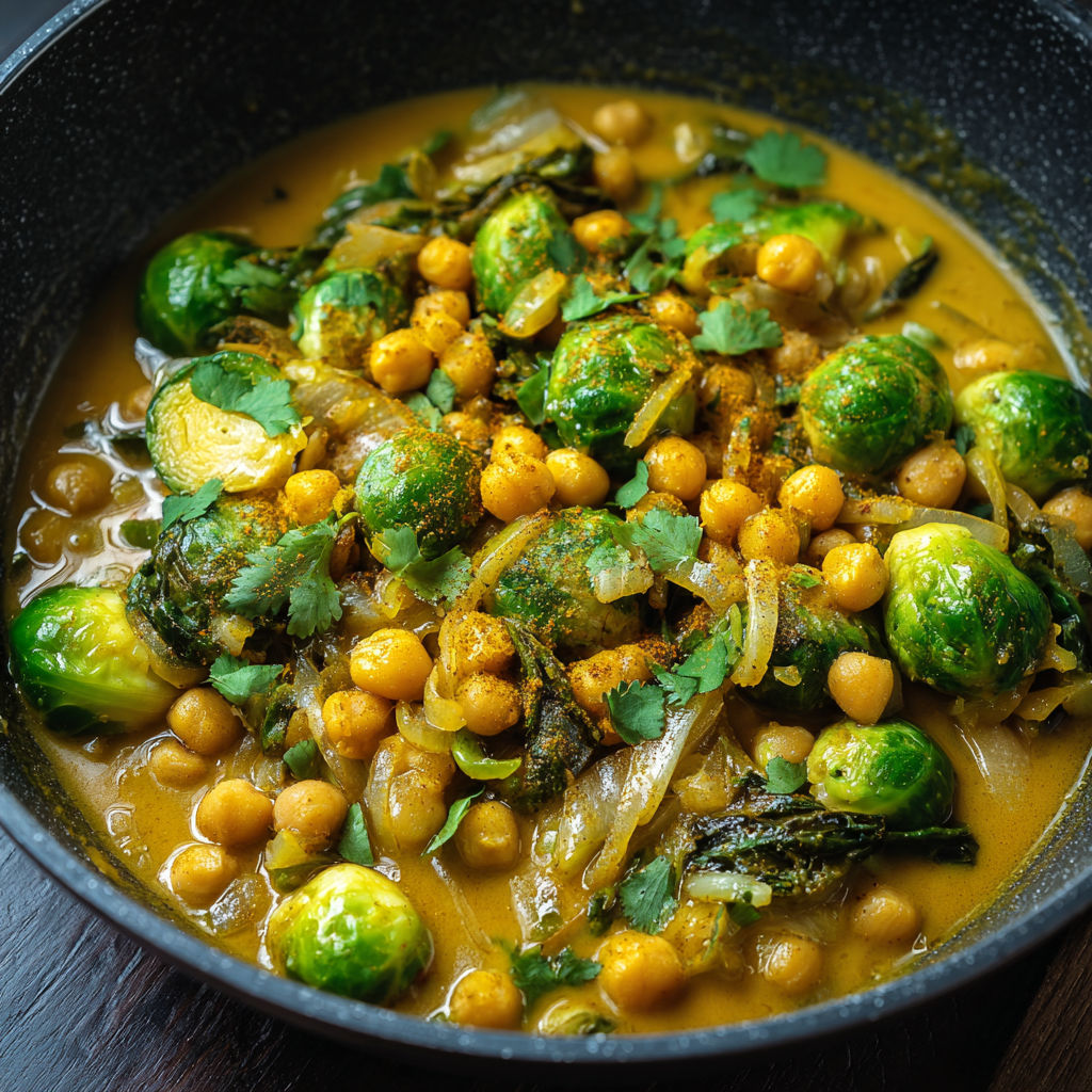 A bowl of curry with chickpeas and onions.