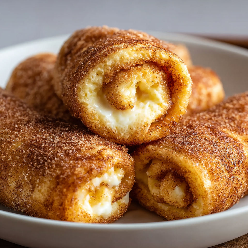 A plate of rolls with cheese and cinnamon.