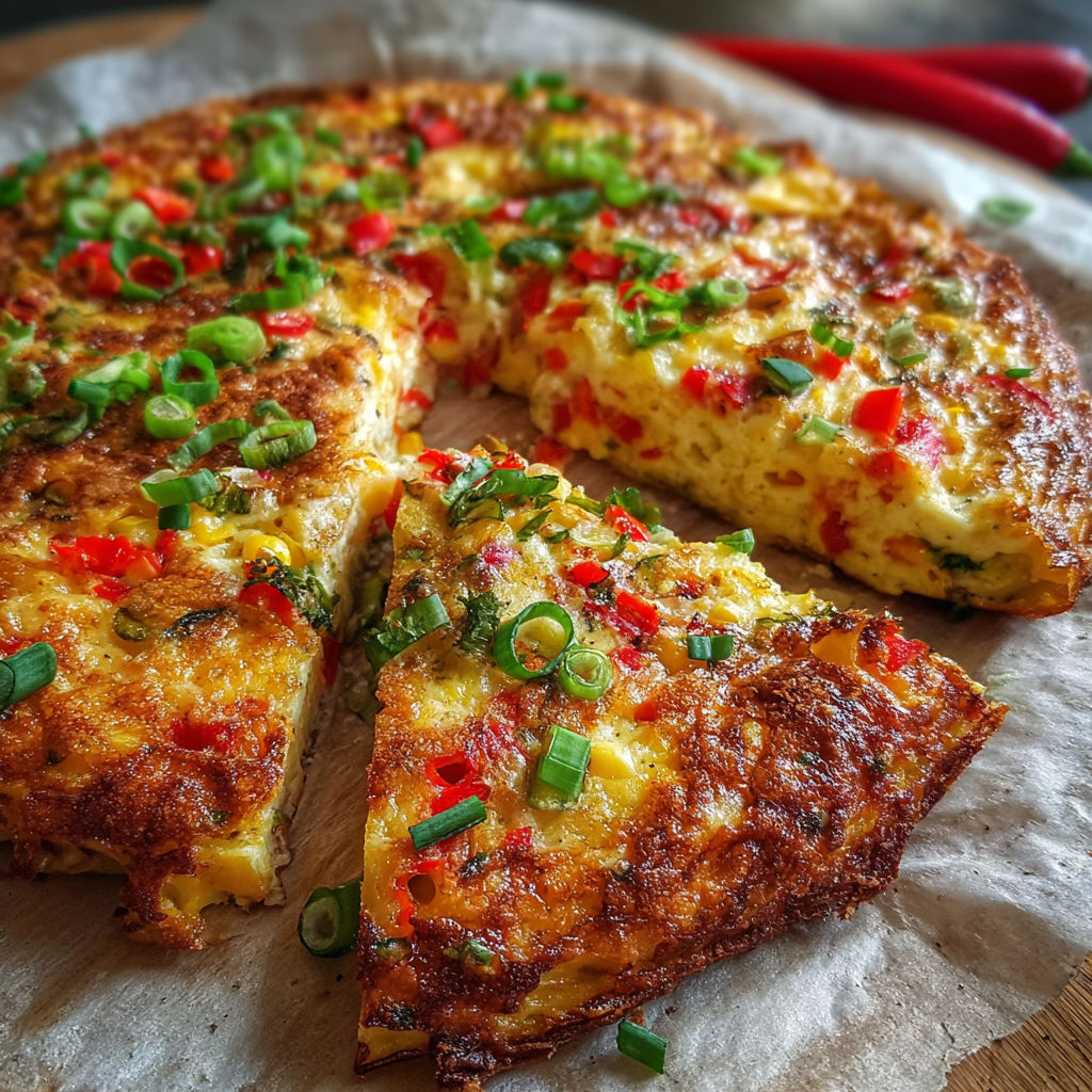 A slice of pizza with red peppers and green onions.