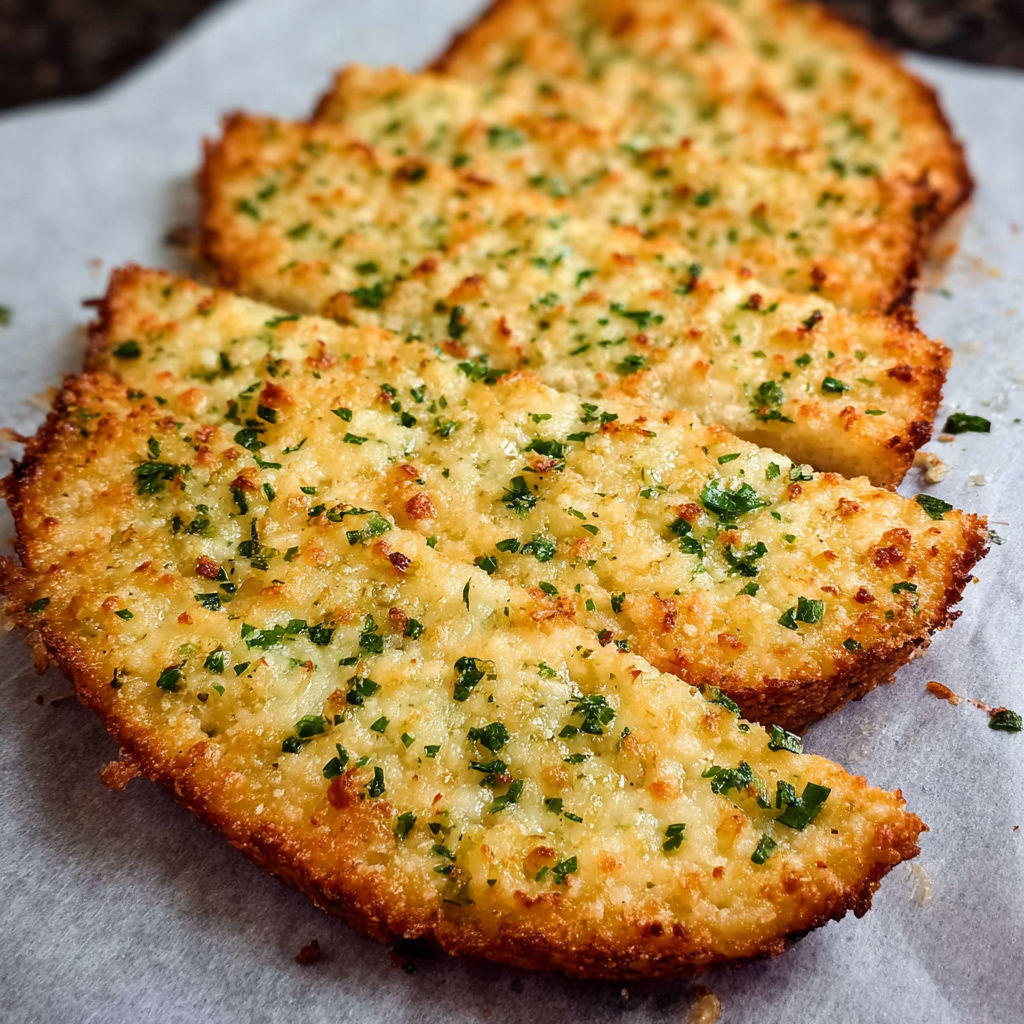 A piece of knoblauchbrot with cheese on top.