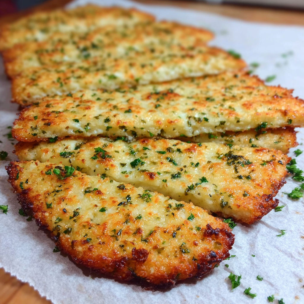 A close up of a piece of food with a green herb on top.